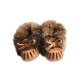 Fur Trim Moccasins | Mocha - Green Hearts Pink