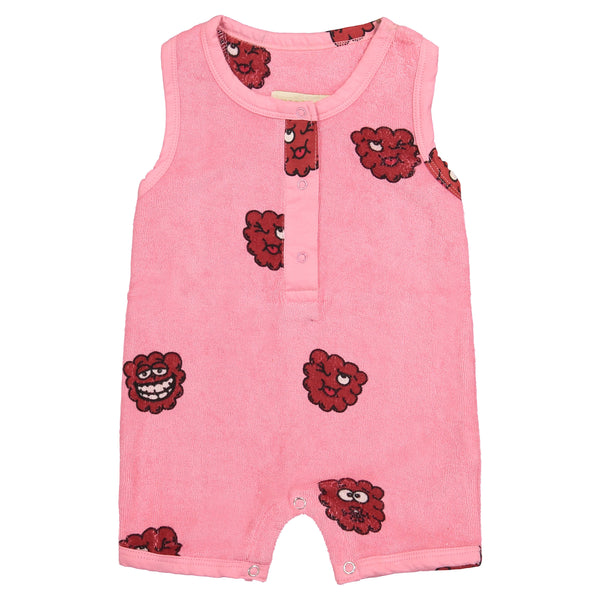 Hugo Loves Tiki Terry Shorts Romper | Pink Raspberry - Green Hearts Pink