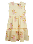 Mini Rodini Unicorn Woven Long Dress | Yellow - Green Hearts Pink