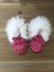 Fur Trim Moccasins | Pink - Green Hearts Pink