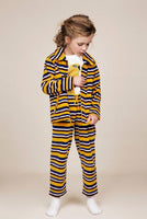 Mini Rodini Velour Striped Trouser | Yellow - Green Hearts Pink