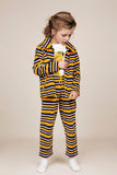 Mini Rodini Velour Striped Trouser | Yellow - Green Hearts Pink