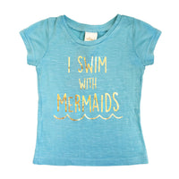 Oh Baby! Short Sleeve Slub Top | I Swim With Mermaids - Green Hearts Pink