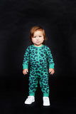 Rock Your Baby Play Suit | Green Leopard - Green Hearts Pink